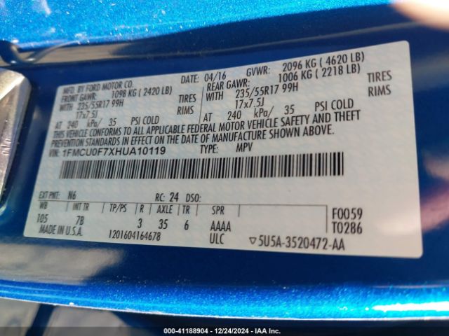 1FMCU0F7XHUA10119 Ford ESCAPE S