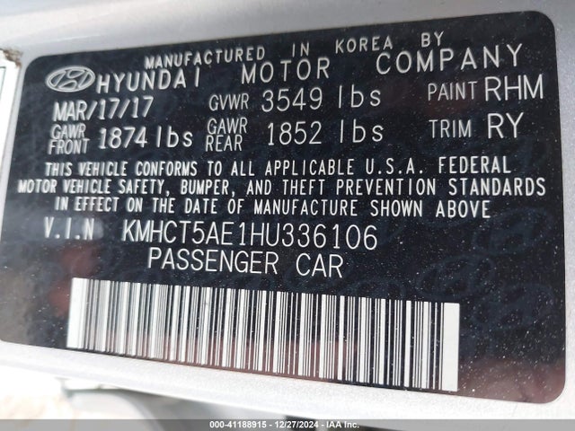 Hyundai ACCENT SE 2017 KMHCT5AE1HU336106 Image 9