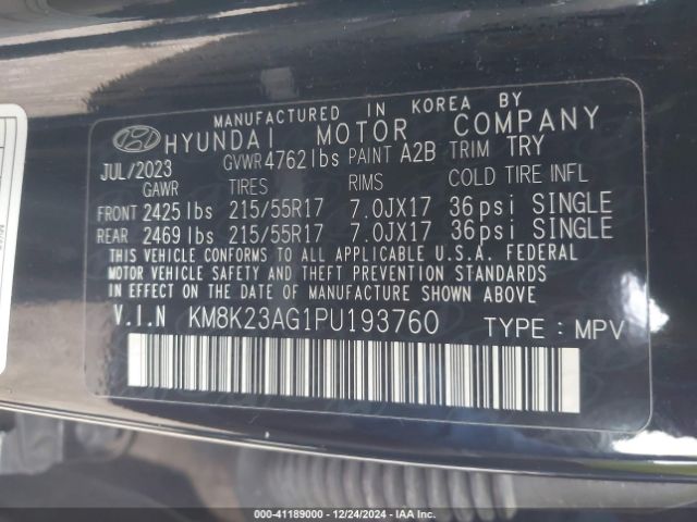 KM8K23AG1PU193760 Hyundai Kona Electric Se