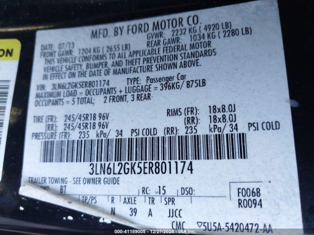 Lincoln MKZ 2014 3LN6L2GK5ER801174 Image 9