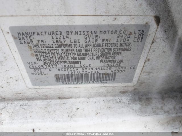 3N1CE2CP7FL399961 Nissan Versa Note S (sr)/s Plus/sl/sr/sv