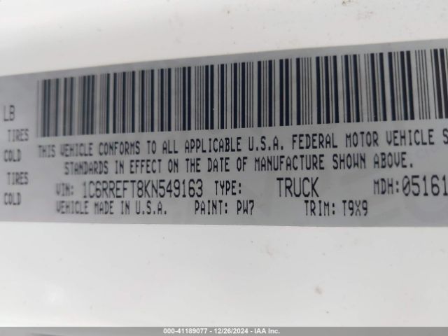 1C6RREFT8KN549163 RAM 1500 Big Horn/lone Star  4x2 5'7 Box