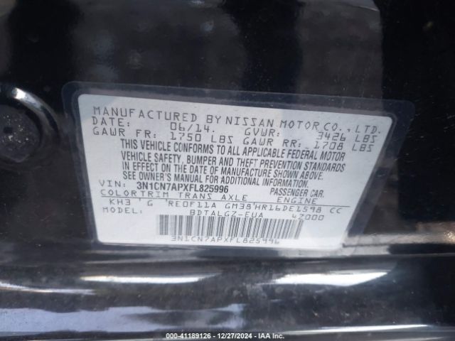 3N1CN7APXFL825996 Nissan Versa 1.6 Sl