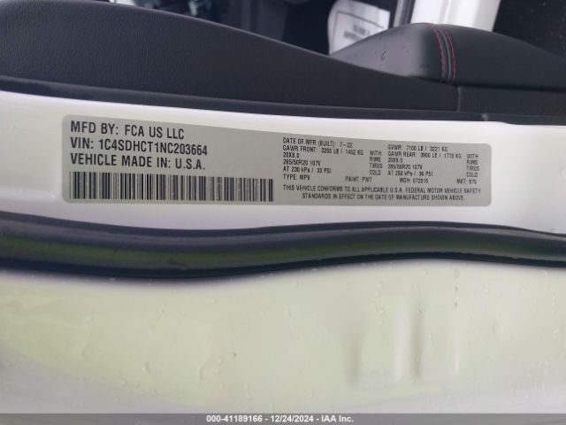 1C4SDHCT1NC203664 Dodge Durango R/t Plus Rwd
