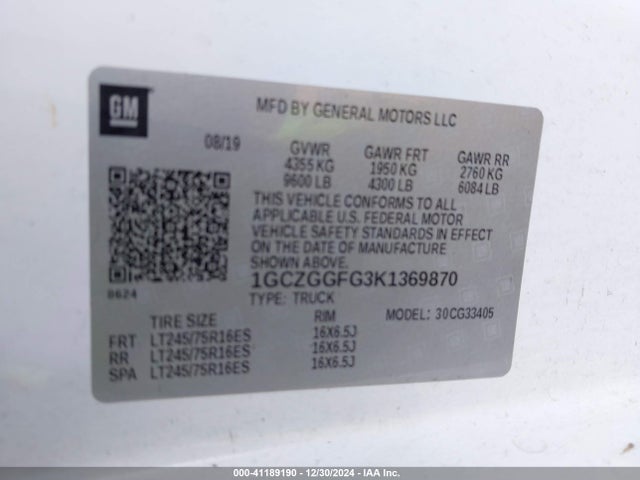 Chevrolet Express 3500 Work Van 2019 1GCZGGFG3K1369870 Image 9