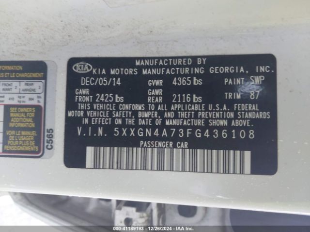 5XXGN4A73FG436108 KIA OPTIMA EX