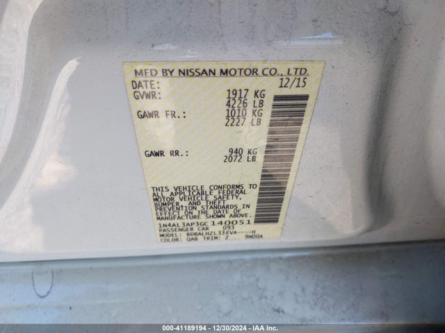 Nissan Altima 2.5 Sr 2016 1N4AL3AP3GC140051 Image 9