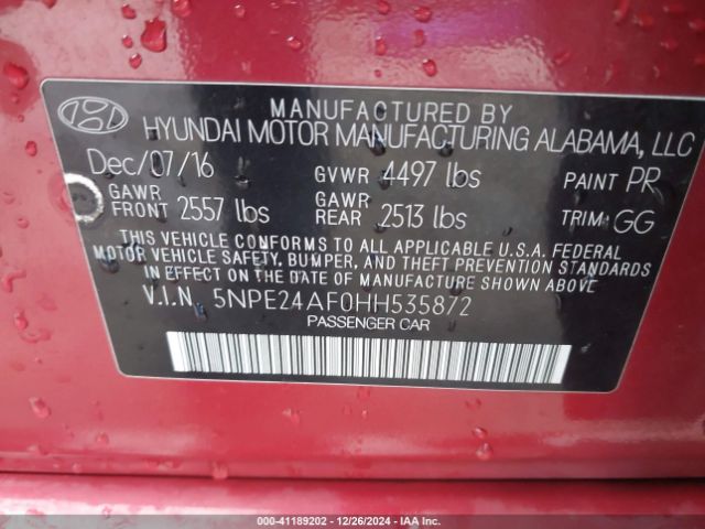 5NPE24AF0HH535872 Hyundai Sonata