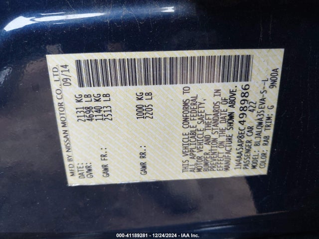 Nissan Maxima 3.5 S 2014 1N4AA5AP8EC498986 Image 9