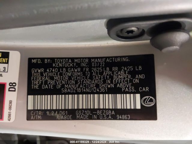 58ADZ1B14NU124361 Lexus ES 350