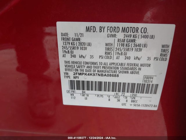 Ford Edge Titanium 2022 2FMPK4K97NBA08688 Image 9