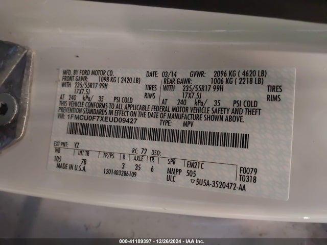 1FMCU0F7XEUD09427 Ford ESCAPE S