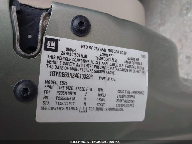 2004 CADILLAC SRX 1GYDE63A240133398 Photo 8