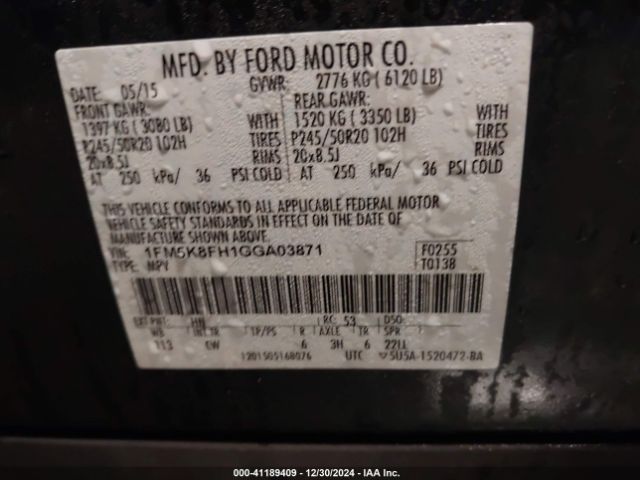 1FM5K8FH1GGA03871 Ford Explorer Limited