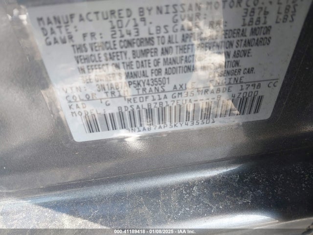 Nissan SENTRA S 2019 3N1AB7AP5KY435501 Image 9