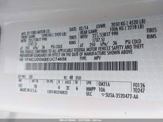 1FMCU0GX8EUC74658 Ford ESCAPE SE