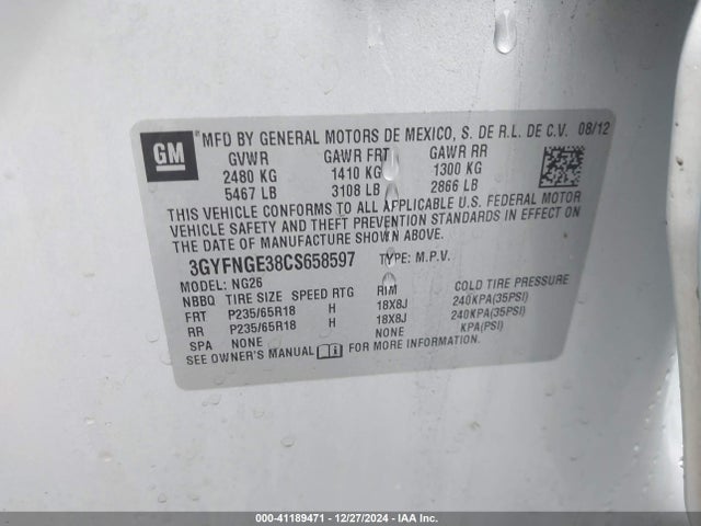 2012 CADILLAC SRX 3GYFNGE38CS658597 Photo 8