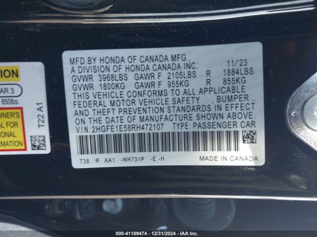 2HGFE1E58RH472107 Honda CIVIC SI SEDAN