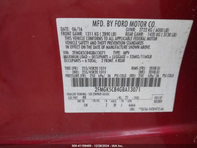 2FMGK5C84GBA13071 Ford FLEX SEL