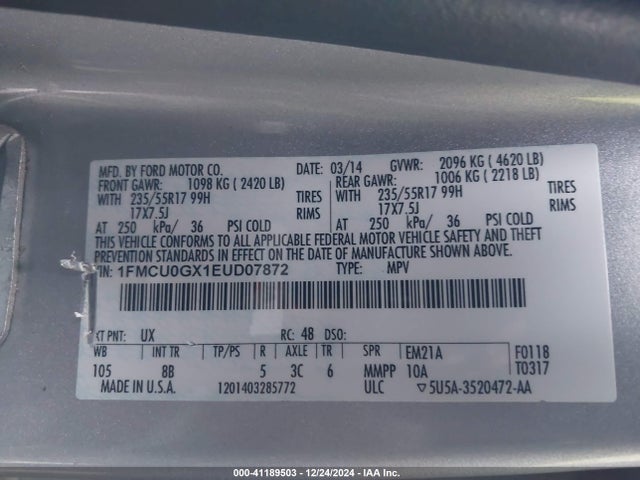 1FMCU0GX1EUD07872 Ford ESCAPE SE