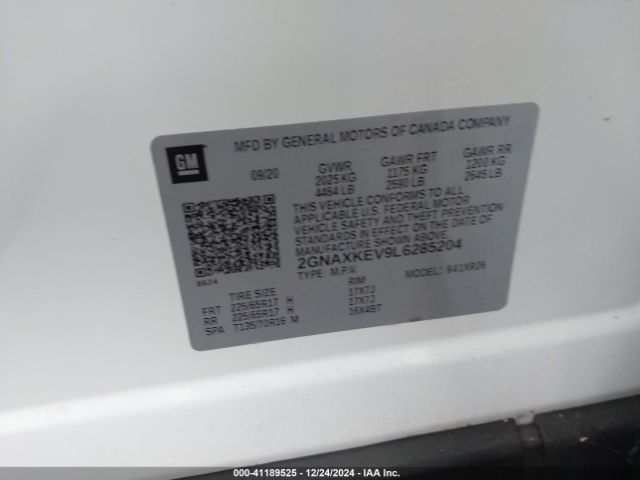 2GNAXKEV9L6285204 Chevrolet Equinox Fwd Lt 1.5l Turbo