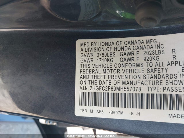 Honda Civic Lx 2021 2HGFC2F69MH557078 Image 9