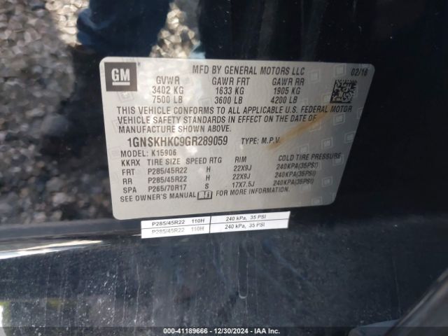 1GNSKHKC9GR289059 Chevrolet Suburban Lt