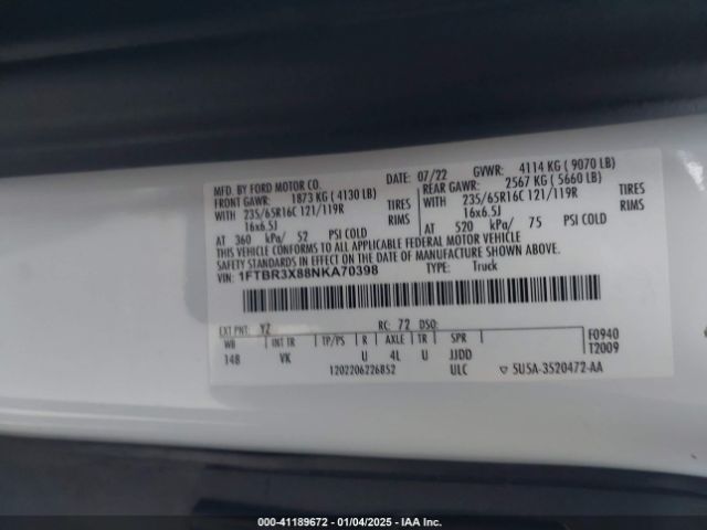 1FTBR3X88NKA70398 Ford Transit-250 Cargo Van