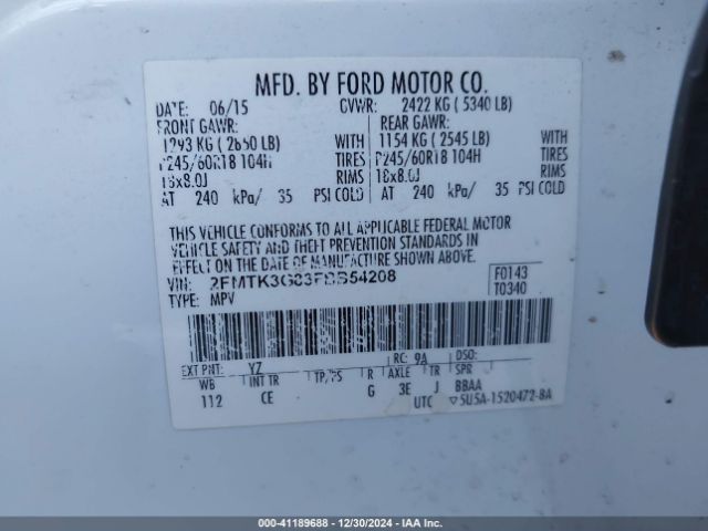 2FMTK3G83FBB54208 Ford EDGE SE
