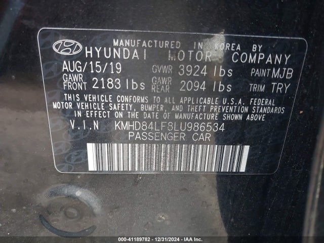 Hyundai ELANTRA SEL 2020 KMHD84LF8LU986534 Image 9