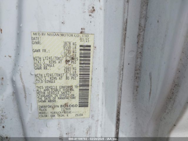 1N6BF0KL5FN804060 Nissan Nv Cargo Nv1500 S V6
