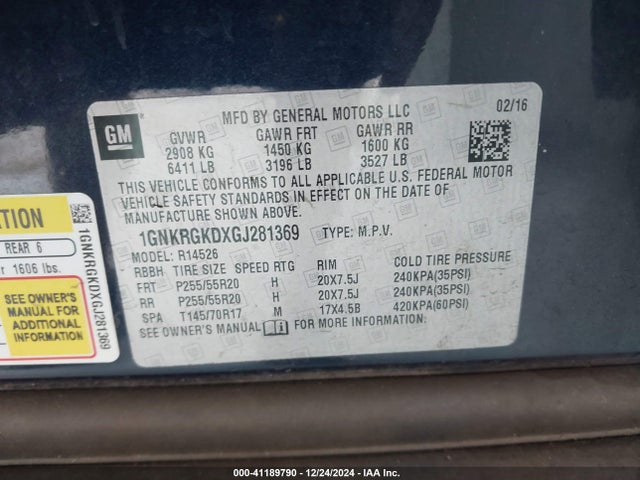 Chevrolet Traverse 1lt 2016 1GNKRGKDXGJ281369 Image 9