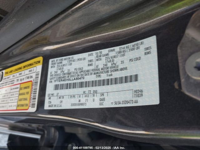 1FTER4EH0LLA80470 Ford Ranger Xlt