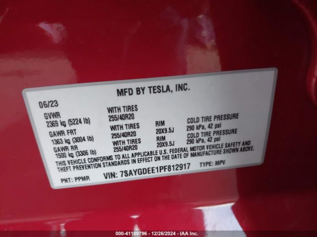 7SAYGDEE1PF812917 Tesla Model Y Awd/long Range Dual Motor All-wheel Drive