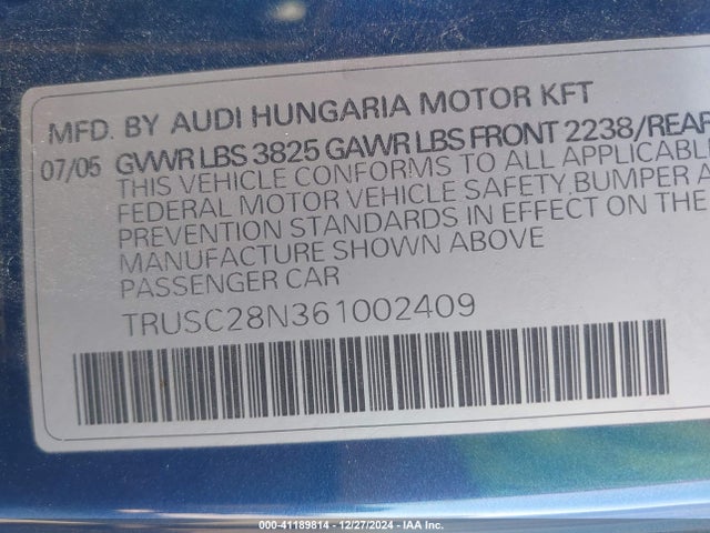 2006 AUDI TT TRUSC28N361002409 Photo 8