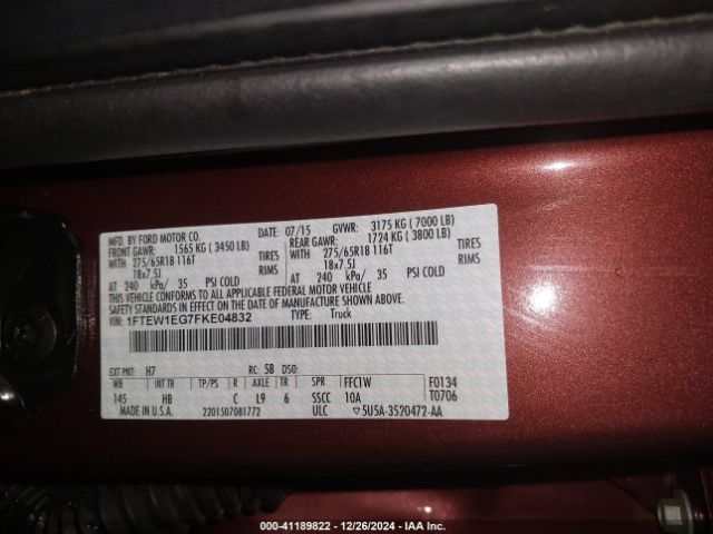 1FTEW1EG7FKE04832 Ford F-150 Lariat