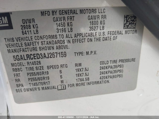 Aukcja sprzedaży 2010 Buick Enclave 2xl, vin: 5GALRCED3AJ267159, numer aukcji: 41189850