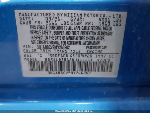 3N1AB8CV9MY266202 Nissan Sentra Sv Xtronic Cvt