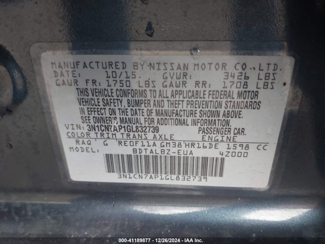 Nissan Versa 1.6 Sv 2016 3N1CN7AP1GL832739 Image 9