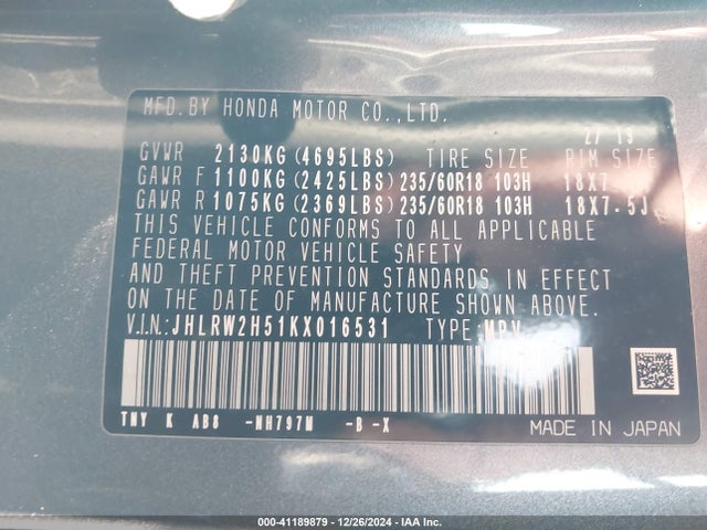 Honda CR-V EX 2019 JHLRW2H51KX016531 Image 9