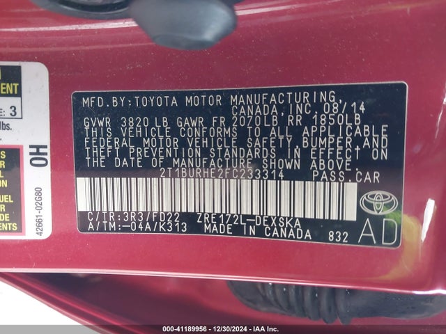 Toyota Corolla S Plus 2015 2T1BURHE2FC233314 Image 9