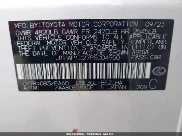 JTHAP1D27P5004950 Lexus Is 500 F Sport Performance Premium