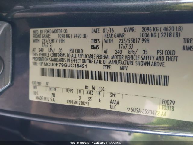 1FMCU0F79GUC18491 Ford ESCAPE S