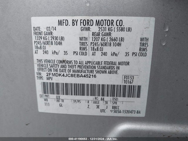 Ford EDGE SEL 2014 2FMDK4JC8EBA45216 Image 9