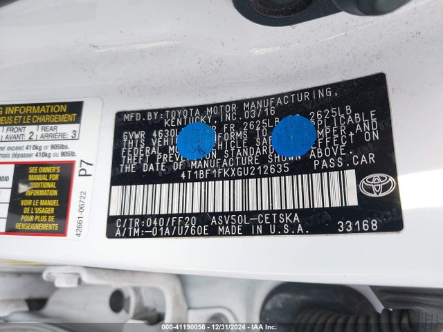 Toyota CAMRY SE 2016 4T1BF1FKXGU212635 Image 9