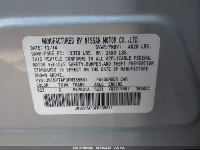 JN1BV7AP3FM335661 Infiniti Q50 Premium