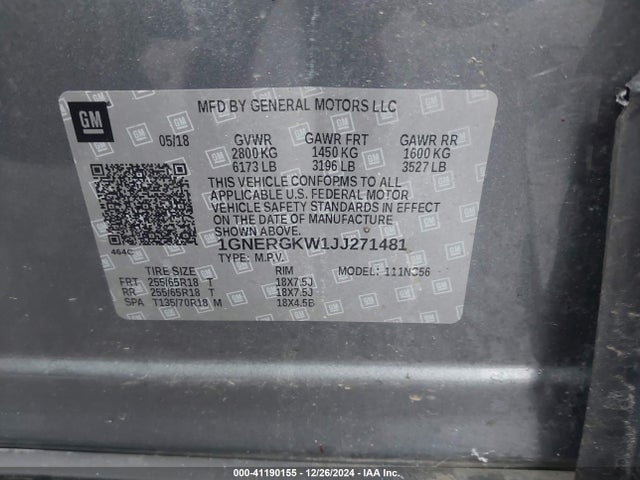 1GNERGKW1JJ271481 Chevrolet Traverse 1lt