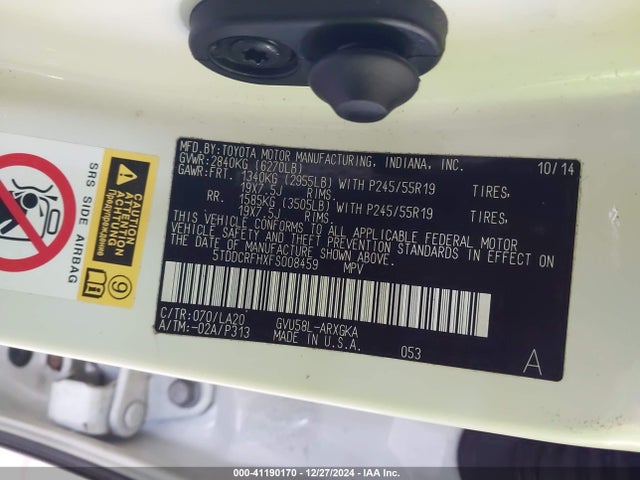 5TDDCRFHXFS008459 Toyota Highlander Hybrid Limited Platinum V6