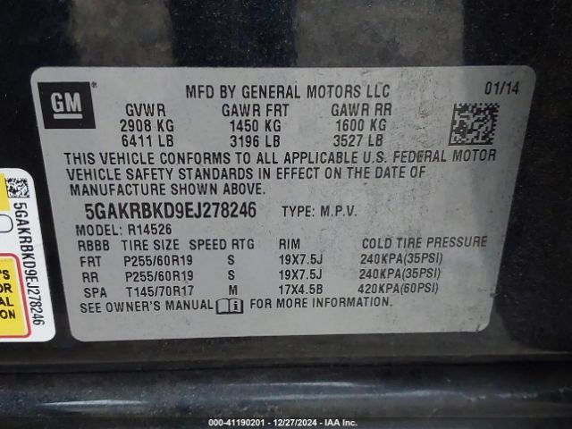 5GAKRBKD9EJ278246 Buick Enclave Leather