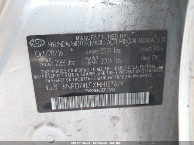 Hyundai ELANTRA SE 2017 5NPD74LFXHH153679 Image 9